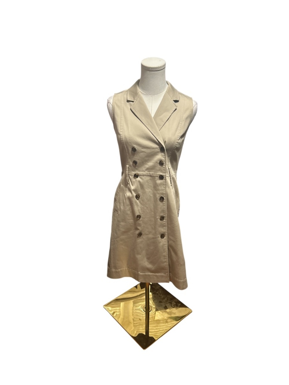Banana Republic Khaki Sleeveless Trench Dress Petite 2P Quiet Luxury - Picture 2 of 9